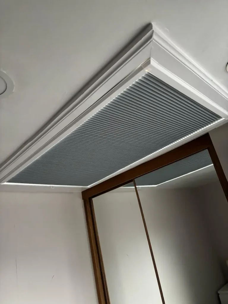 Roof pleated blind installed